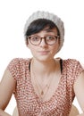 Portrait of a pretty girl with glasses and fur hat Royalty Free Stock Photo