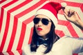 Portrait of a pretty girl in Santa Claus hat Royalty Free Stock Photo