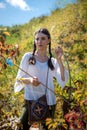 portrait of pretty Indian woman poses in a nature surrounding Royalty Free Stock Photo