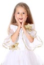 Portrait pretty little girl wondering isolated Royalty Free Stock Photo