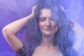 portrait of pretty naked girl with closed eyes in smoke Royalty Free Stock Photo