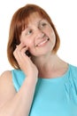 Portrait of a pretty red-haired middle-aged woman who is talking Royalty Free Stock Photo