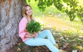 Portrait pretty smiling girl resting outdoors Royalty Free Stock Photo