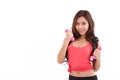 Portrait of pretty sporty girl, hand holding dumbbell Royalty Free Stock Photo