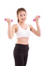 portrait of pretty sporty girl, hand holding dumbbell Royalty Free Stock Photo