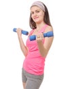 Portrait of pretty sporty girl holding weights Royalty Free Stock Photo