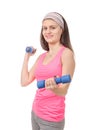Portrait of pretty sporty girl holding weights Royalty Free Stock Photo