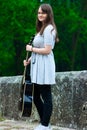 Portrait of pretty teen girl holding guitar Royalty Free Stock Photo