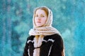 Portrait pretty woman in scarf outdoors in winter Royalty Free Stock Photo