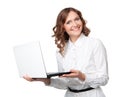 Portrait of a pretty young businesswoman holding a laptop Royalty Free Stock Photo