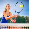 Portrait of a pretty young tennis player Royalty Free Stock Photo