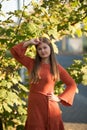 Portrait of young woman in park