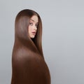 Portrait of pretty young woman hair model with long healthy shiny smooth straight hair, hair care concept Royalty Free Stock Photo