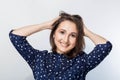 Portrait of pretty young woman, happy girl smiling close-up with smiling looking at camera. Royalty Free Stock Photo