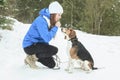 Portrait of a pretty young woman with her pet dog Royalty Free Stock Photo