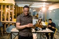 Portrait of professional african black business man in glasses and casual wear during coworkers office meeting with