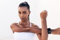 Portrait of a professional athlete warming up her hands Royalty Free Stock Photo