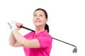 Portrait of a professional golfer in pink T-shirt with a golf Royalty Free Stock Photo