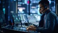 Portrait of Professional IT Technical Support Specialist Working on Computer in Monitoring Control Royalty Free Stock Photo