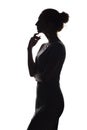 Profile of beautiful girl with hand-picked hair, silhouette of a woman on a white isolated background Royalty Free Stock Photo