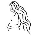 portrait profile pregnant girl long hair black white