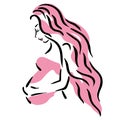 portrait profile pregnant girl pink long hair
