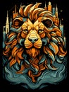Portrait of a proud and majestic lion in vector mosaic pop art style