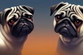 Portrait of pug. Charming wrinkled dog with sad eyes. Generative AI. Royalty Free Stock Photo