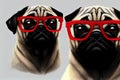 Portrait of pugs. Charming wrinkled dog with sad eyes. Generative AI. Royalty Free Stock Photo