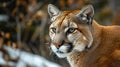 Portrait of Puma in forest. American cougar or mountain lion