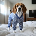Portrait of Puppy Beagle in the Pajamas looking at the camera with. Generative ai