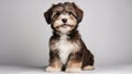 portrait of a puppy Beautiful happy reddish havanese puppy dog is sitting frontal and looking at camera, Royalty Free Stock Photo