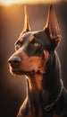 Portrait of a purebred doberman dog in the sunset light Royalty Free Stock Photo