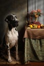 Portrait of a purebred great Dane dog with a still life of fruit Royalty Free Stock Photo