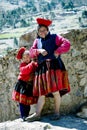 Portrait of a Quechua Indian woman and her daughter from the Patachancha Community, Andes Mountain Royalty Free Stock Photo