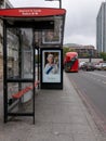 Portrait of the Queen Elizabeth II on the bust stop in London on the next day after she passed away