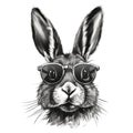 Portrait Rabbit black and white with glasses, drawn Royalty Free Stock Photo