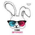 Portrait of the rabbit in the colored glasses. Think different. Vector illustration. Royalty Free Stock Photo