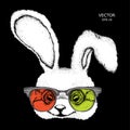 Portrait of the rabbit in the colored glasses. Think different. Vector illustration. Royalty Free Stock Photo