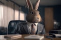 Portrait of a Rabbit Dressed in a Formal Business Suit at The Office