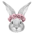 Portrait of Rabbit with floral head wreath.
