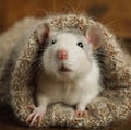 Portrait of a rat peeking out of a wool sock Royalty Free Stock Photo