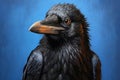 Portrait of a raven on a blue background