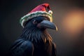 Portrait a raven with santa hat