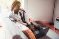 Black girl using laptop at home Royalty Free Stock Photo