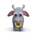 Portrait of realistic bull with yellow ring in nose. Cute model for online game