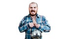 Portrait of a red-bearded, balding male brutal. White isolated b