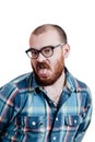 Portrait of a red-bearded, balding male brutal. White isolated b