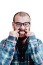 Portrait of a red-bearded, balding male brutal. White isolated b