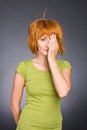 Portrait of the red-haired girl in a green T-shir Royalty Free Stock Photo